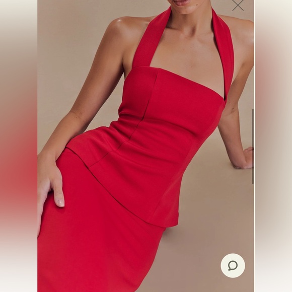 MESHKI Peplum Halter Maxi Dress - Ruby - Picture 3 of 8